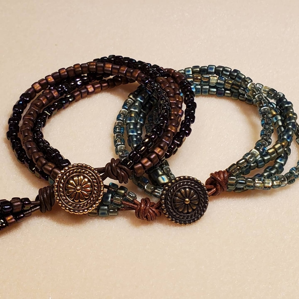 Gypsy Wildflower Bracelet with Cinnamon Spice Beads and Greek Leather - Picture 3 of 4